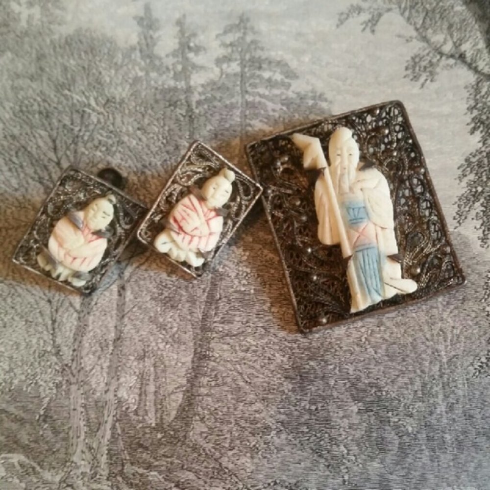 Chinese Brooch and Earrings